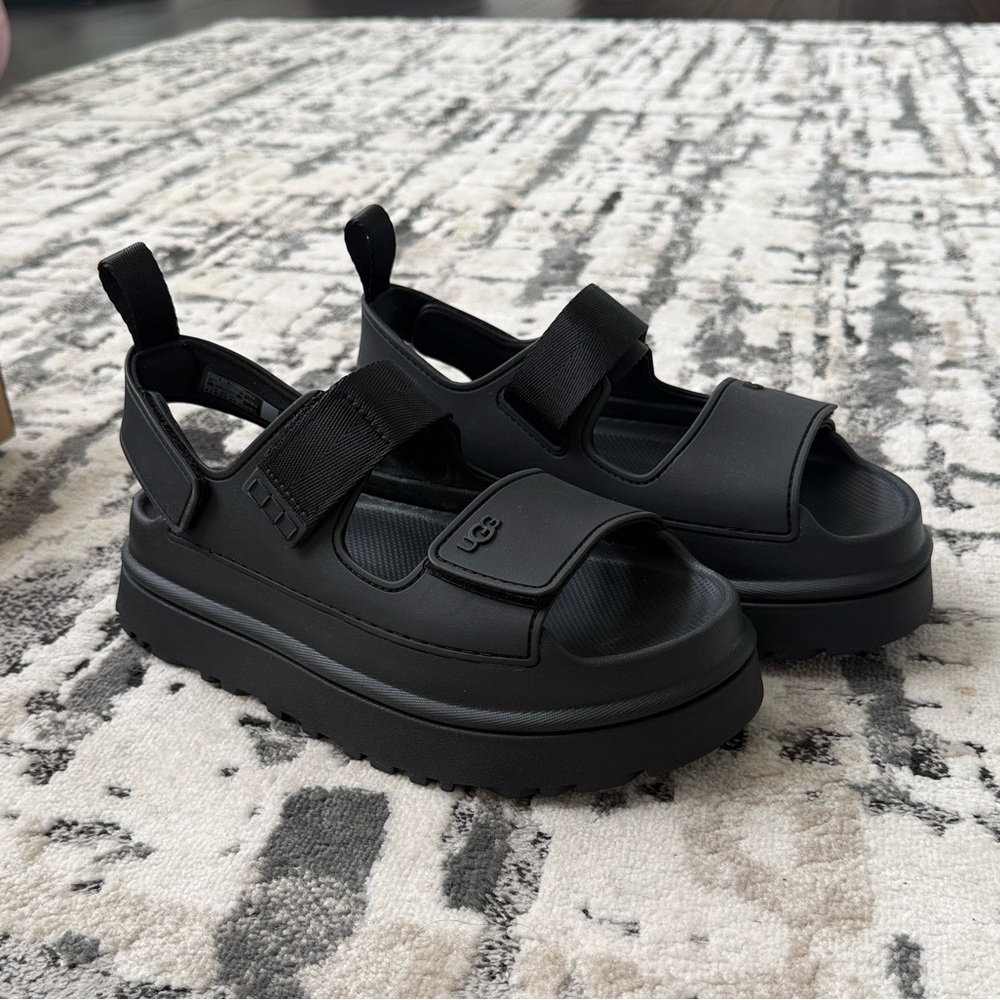 UGG  GOLDENGLOW Black Chunky Platform Hook-and-Loop Sandals